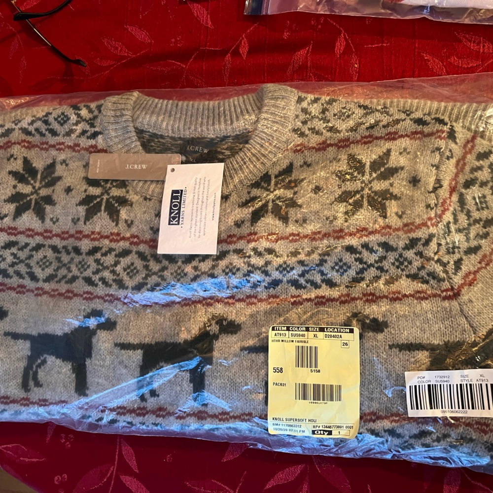 J.Crew Mens Sweater XL Heather Willow Fairisle.
Knolls Yarns Limited, Supersoft.